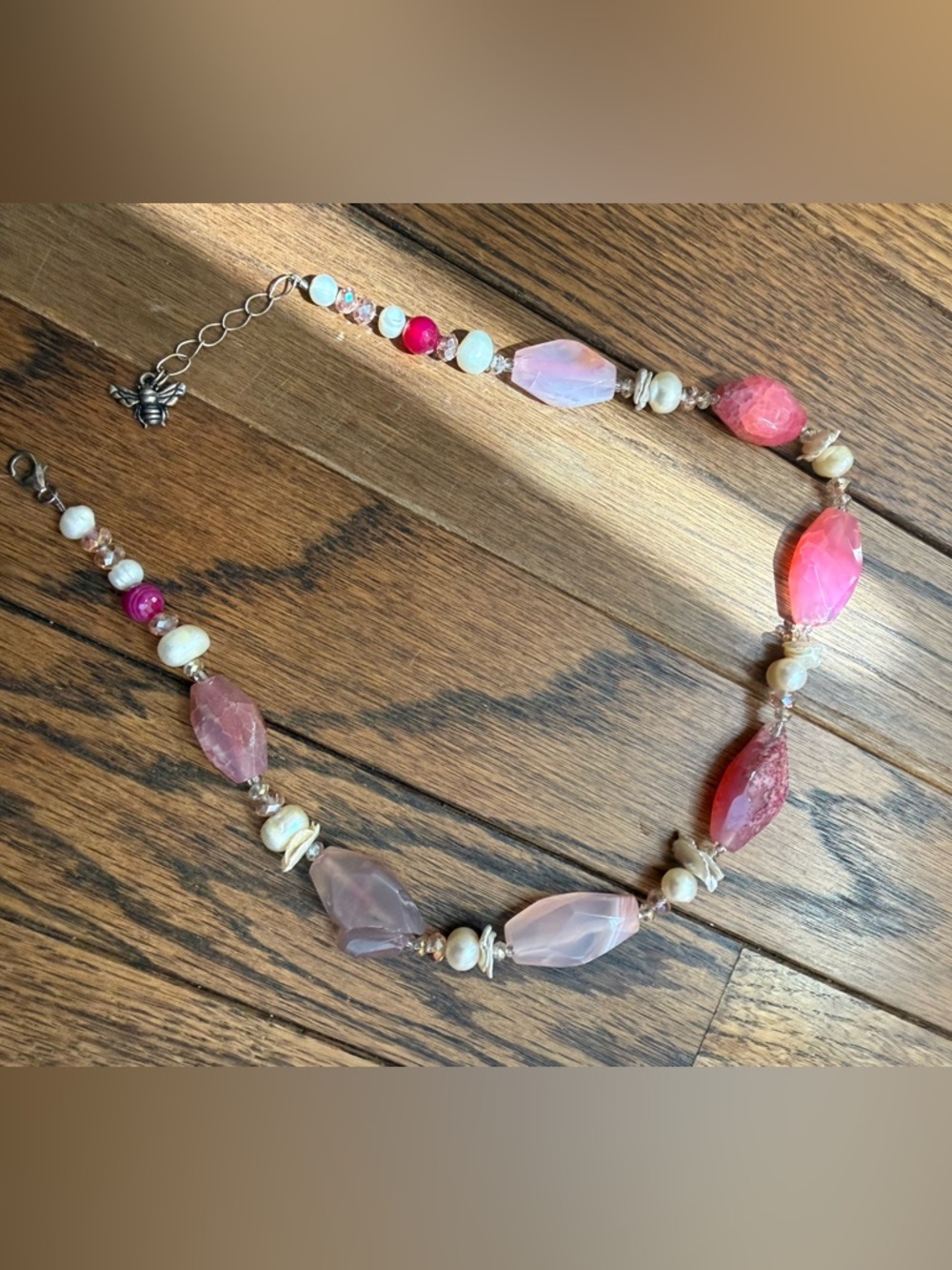 Queen bee Handcrafted Pink Beaded Women's Necklace one broken stone salvage